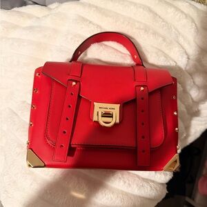 Michael Kors Red Satchel with Gold Accents
